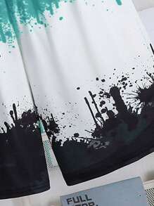 SHEIN Tween Boys' Loose Street-Style Short Sleeve T-Shirt And Shorts Set Boys Summer Clothes Sets Teen Boy Summer Outfits Boys Drip Outfits Boys Graphic Tee And Shorts Set Boys Korean Fashion - Blue - View 5