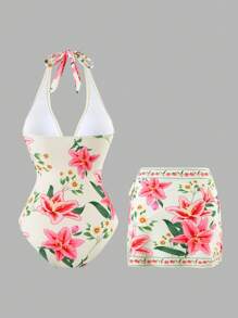 Swim Oasis 2025年新款女士印花连体泳衣（含裙摆）、休闲海滩度假泳装套装、夏季 - 彩色 - 查看 2