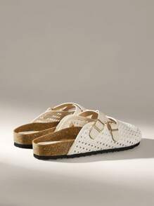 Solecia 女式春秋季厚底一脚蹬穆勒拖鞋平底鞋带趾套 - 杏色 - 查看 4