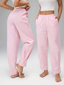 SHEIN Tall 女式条纹印花松紧腰休闲百搭裤