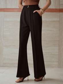 MOTF PREMIUM 压褶喇叭裤 - 黑色 - 查看 8