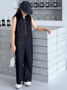 Dazy Kids 女童秋装套装：1 条牛仔背带裤和 1 件连体裤 - 藍色 - 查看 3