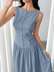 Modelyn Women's Summer Elegant Solid Color Textured Sleeveless Mid-Length Dress