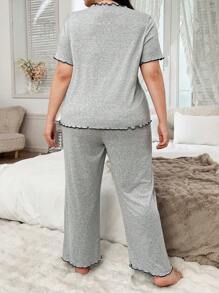 SHEIN Bộ đồ ngủ vải lụa sữa siêu mềm mại, tối giản, thắt nơ, thân thiện với da, cỡ lớn, trang phục - Màu Xám nhạt - Xem 2