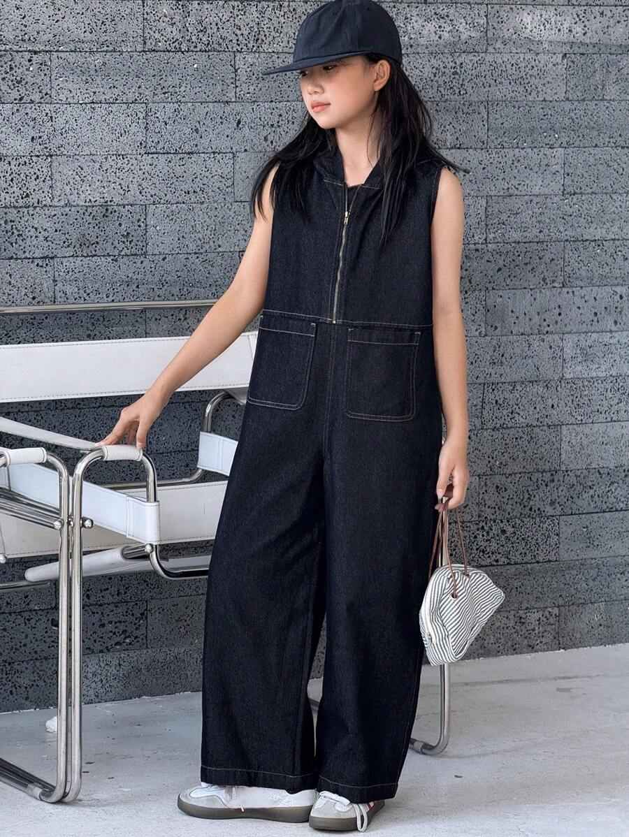 Dazy Kids 女童秋装套装：1 条牛仔背带裤和 1 件连体裤 - 藍色 - 查看 1