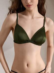 Ocili Leisure Soft, Smooth Satin Wireless Seamless Unpadded Bra For Women - Dark Green - View 11