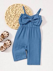 SHEIN Playful Pals Mono de verano informal para bebé niña con diseño de mariposa y tirantes de unicolor - Azul - Ver 3