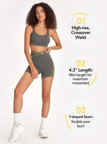 GLOWMODE 4.3" FeatherFit™ Crossover Cutie Cycling Shorts Breathable Cycling Running Gym Workout - Dark Grey - View 4