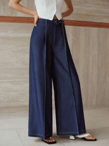 MOTF PREMIUM 露缝阔腿牛仔裤 - 藍色 - 查看 6