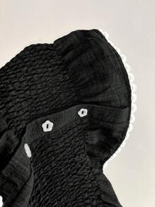 Elamini Chemise décontractée vintage douce pour femmes avec col rond en dentelle, taille froncée, manches bouffantes. Couleurs contrastantes pour l'été