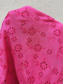 EMERY ROSE Plus Size Women Rose Red Pink Floral,Summer,Elegant,Wedding Guest Embroidered Ruffle Hem Blouse,Country Casual Vacation Simple Fashionable Bohemian - Hot Pink - View 6