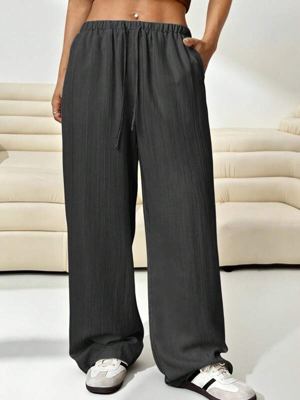 SHEIN EZwear Pantalones grises oscuros de ajuste holgado y talla grande para mujer