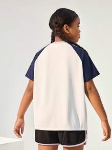 JNSQ Vêtements de rentrée scolaire, T-shirt à manches courtes pour sports professionnels outdoor pour fille et garçon préadolescents, Top à manches courtes pour sports professionnels outdoor avec imprimé blocs de couleurs amusant pour enfants, col rond - Multicolore - Voir 3