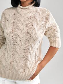 CasuGlow Suéter casual y cómodo para mujer, punto de cable, tacto suave, jersey, jersey crema, jersey, jersey negro, jersey para mujer, jersey blanco, jersey para mujer, jersey para mujer, ropa de invierno - Marrón Mocha - Ver 2