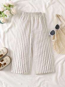 Pantalón ancho casual de rayas para niña joven - Multicolor - Ver 2