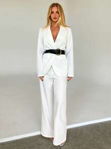 Aloruh Cárdigan de manga larga con cuello en V profundo, ajuste holgado, unicolor con cinturón de cintura, para mujer, apto para uso casual y de oficina, elegante, blanco, para trabajo, oficina, vuelta al colegio, profesora