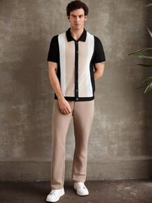 Manfinity Homme New Fashionable Color Blocking Design Men Casual Business Cardigan - Multicolor - View 5