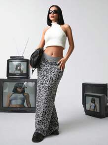 CasuGlow Women Leopard Pattern Casual Sweater Skirt - Grey - View 2