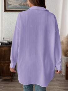 SHEIN LUNE 冬季服装纹理休闲大码纯色夏季长袖衬衫 - 淡紫色 - 查看 2