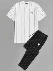 Manfinity VCAY Men Horse Print Striped Top & Pants Set Summer Outfit