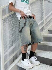 Manfinity EMRG 男士休闲水洗阔腿牛仔短裤