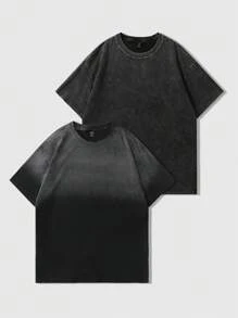 ROMWE MEN Casual 男女通用美式街头风格泼墨骏马印花短袖T恤 - 黑色 - 查看 1