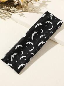 ROMWE Grunge Punk 4pcs Set: Black Bat Print Headband + Hair Clips + Scarf Accessories Collection, Y2K Street Aesthetic Suitable For Daily Life, Street Parties And More For Women, Halloween