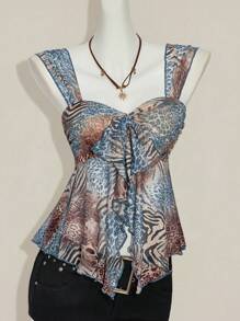 SHEIN ICON Áo ba lỗ nữ họa tiết da báo cổ điển viền bất đối xứng - Nhiều màu - Xem 4