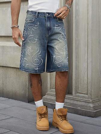 Street Life Shorts Bermuda en denim ample avec imprimé floral et poches pour hommes