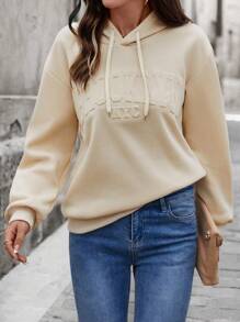 EMERY ROSE Women Casual Loose Hoodie With 3D Letter Pattern,Long Sleeve Tops Graduation,Back To School,Graduation,Teacher For Women,Back To School Pullover Fall Sweatshirt - Apricot - View 5