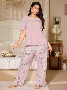 CottageSlumber Bộ đồ ngủ hai mảnh họa tiết hoa thanh lịch Romantic-Flora cỡ lớn, vừa vặn thoải mái và phong cách, trang phục - Hồng - Xem 4
