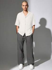 SUMWON 亚麻宽腿溜冰裤宽松版型抽绳腰休闲夏秋季长裤舒适休闲裤