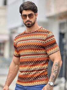 Manfinity BRENVOR 男士 T 恤 合身 圆领 袖子 基本款 T 恤 休闲 夏季 - 橘色 - 查看 5