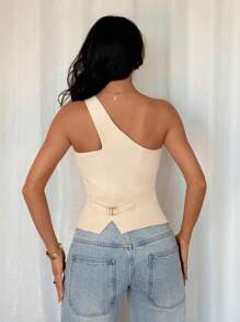 SHEIN Tall 女式无袖露背松紧腰优雅紧身迷你连衣裙，适合办公室通勤和休闲，夏季 - 杏色 - 查看 3