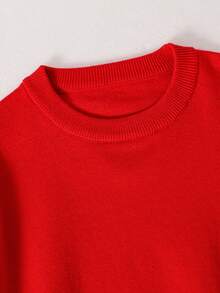SHEIN Tween Boys' Casual Crewneck Pullover Sweater, Comfortable For Commuting, School, Casual, Sports Wear, Red Sweater Kids, Boys Preppy Sweater Kids Red Sweater  For Christmas Sweater For Boys Boys Outfit Sets Red Fall Winter