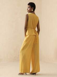 Vesra Women's 2 Pieces Set Summer New Arrival High-End Fashionable & Versatile Sleeveless V-Neck Top And Straight-Leg Pants Suit