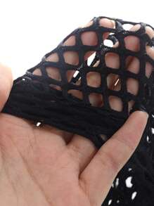 DAZY Solid Hollow Out Crop Top Festival Sheer Long Sleeve Women Tops