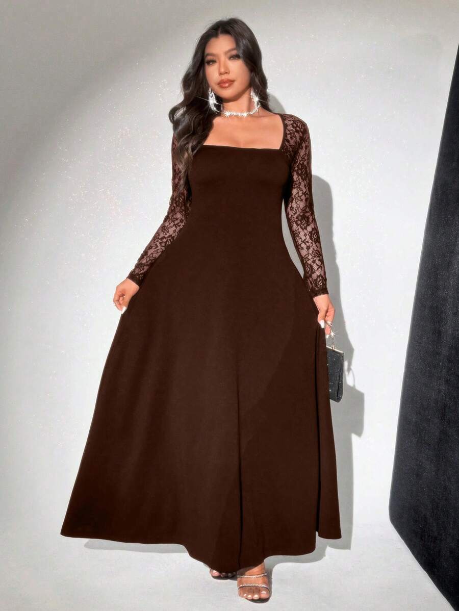 Grovea فستان كاجوال مقاس كبير، طراز بسيط للارتداء اليومي، عيد الحب - بني - مشاهدة 1