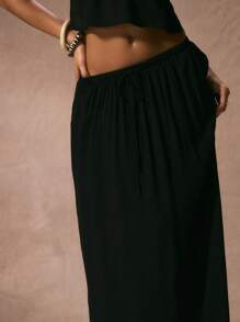 Musera Resort 低腰抽绳飘逸长裙沙滩罩衫度假春夏优雅性感伊比沙岛风情春夏波西米亚黑色假日毕业舞会 - 黑色 - 查看 5