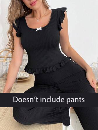 女士优雅简约荷叶边领休闲上衣