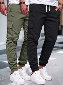 Manfinity Homme 2pcs Men's Casual Versatile Solid Color Cargo Pants, Fall Clothes - Multicolor - View 3