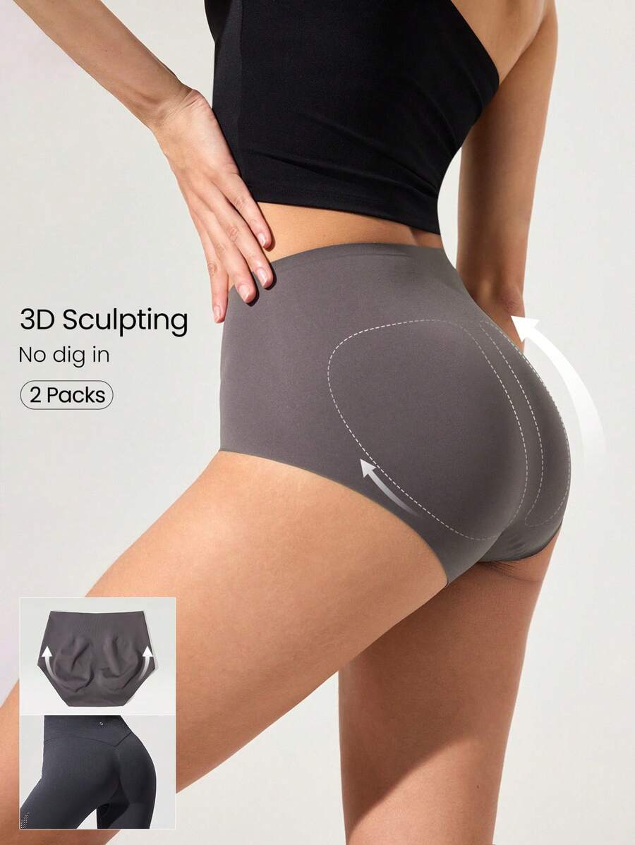 GLOWMODE 2 Packs Sweat-Wicking Modal Gusset Butt-Lifting High-Rise Waist Briefs Underwear Daily Casual Wear
