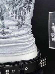 EgrlEra 女式灰色朋克图案水钻装饰短袖 T 恤 - 淺灰色 - 查看 4