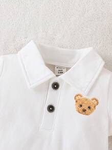 SHEIN 男婴熊印花短袖休闲 Polo 衫 - 白色 - 查看 6