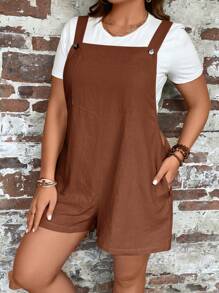 SHEIN LUNE Große Größen einfarbiger ärmelloser locker sitzender Lässig Jumpsuit, Sommer