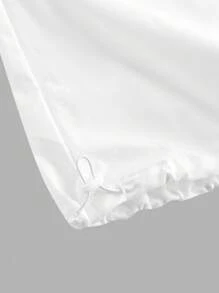 SHEIN Tween 女童纯色抽绳腰口袋阔腿宽松褶皱休闲裤，春夏 - 白色 - 查看 10