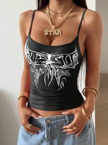 StreetHx Streetwear Y2K Casual Butterfly Print Camisole Tank Top For Women