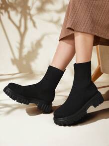 CUCCOO BASICS 女士鞋时尚简约针织厚底袜黑色靴子夏季度假鞋夏季促销返校鞋大学生鞋圣诞节秋季新年假期