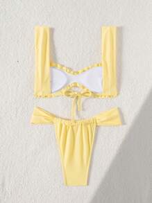 Swim Vcay Costume da bagno a due pezzi estivo da donna, aderente ed elegante, di colore giallo per vacanza