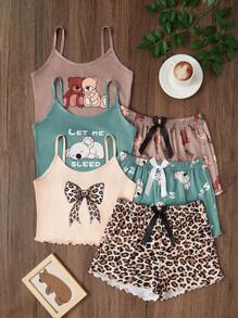 3pcs/Set Cartoon Print Cami Top And Shorts Pajama Set Summer Sleep Wear Sets Cami Sets - Multicolor - View 3